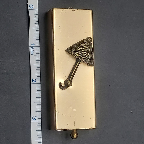 Vintage Gold Tone Umbrella Match Stick Cigarette Box Holder Small Drawer - Picture 7 of 10